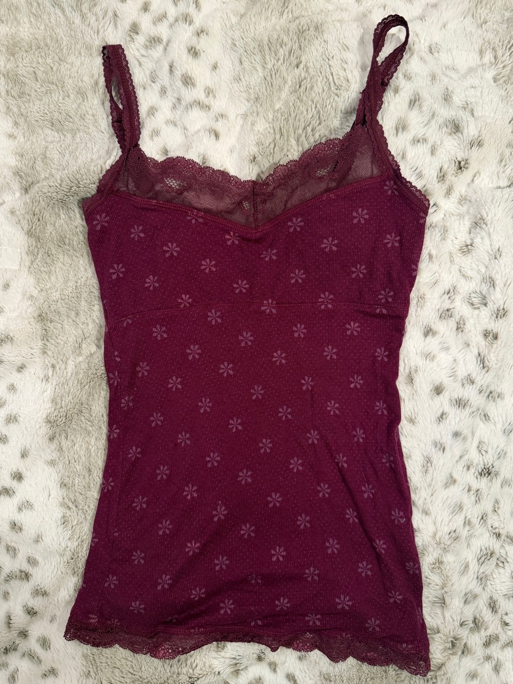 Old Navy Burgundy Floral Lace Trim Cami Tank Top Y2K